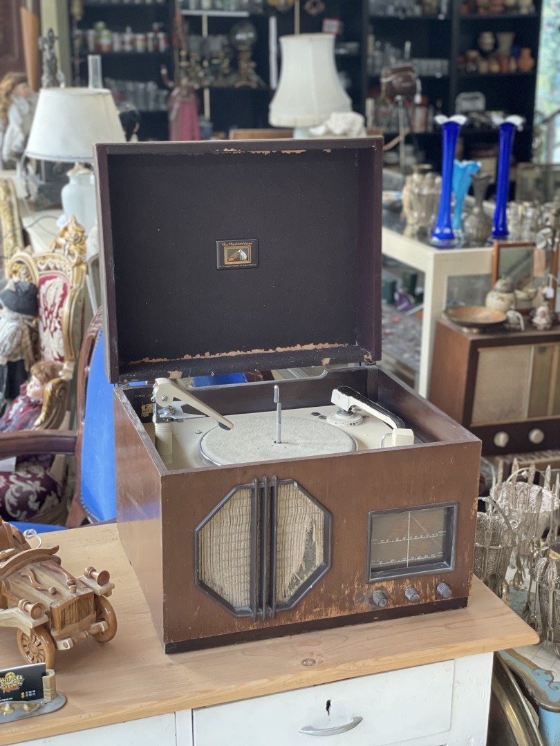 Antique His Master’S Voice (Hmv) Phonograph Cabinet With Radio - 1930S Vintage Treasure 30Kg 48Cmx39Cmx67Cm (Wxlxh)