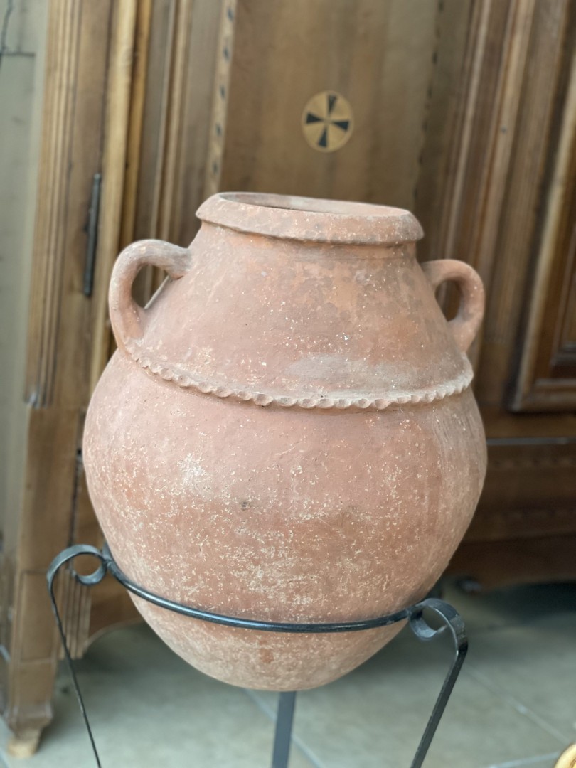 Antique Mediterranean Terracotta Storage Jar Handcrafted Clay Amphora With Rustic Patina 8Kg 40Cmx38Cmx46Cm (Wxlxh)