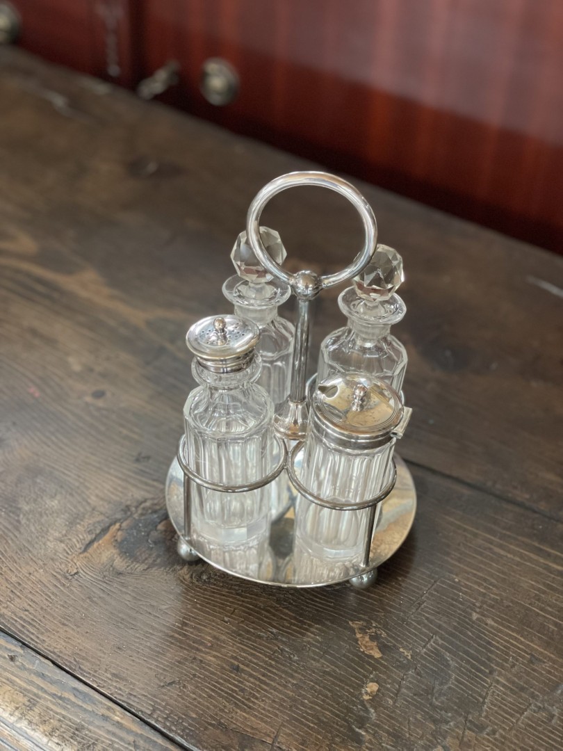 Victorian Antique Cruet Set With Cut Glass Bottles Late 19Th Century 1.5Kg 14Cmx14Cmx22Cm (Wxlxh)