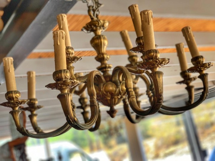 Vintage French Baroque Brass Chandelier 12-Light Grand Design  C.1950S 29Kg 63Cmx63Cmx100Cm (Wxlxh)