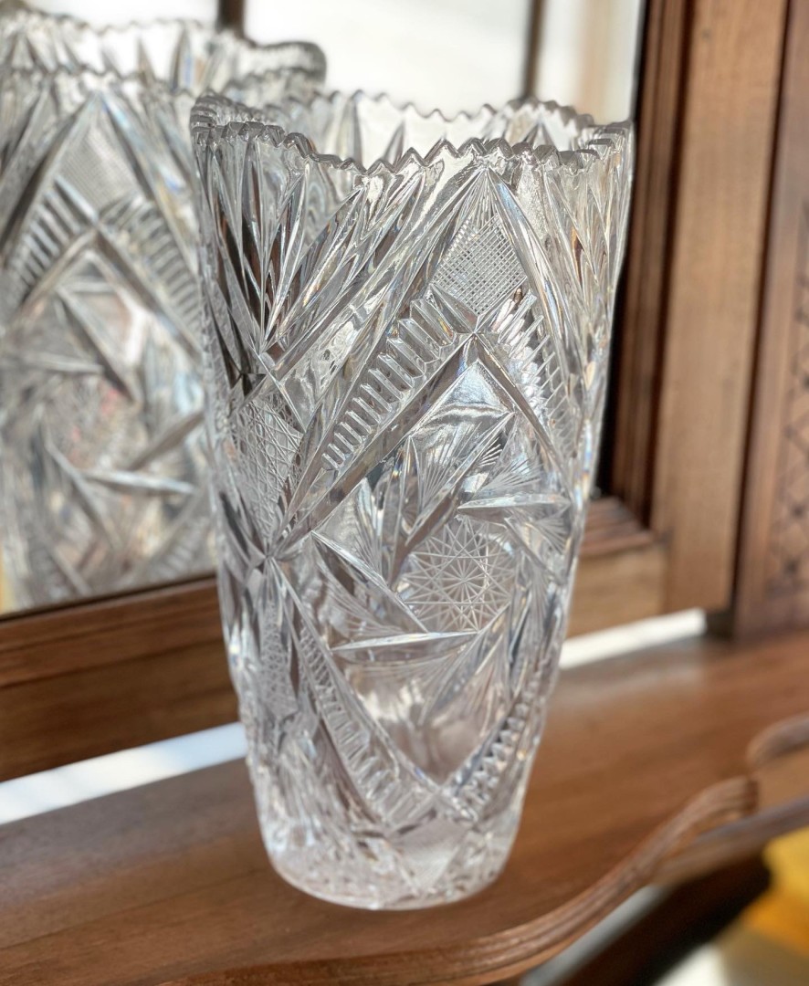 Bohemian Handcrafted Crystal Vase Vintage Mid-20Th Century Art 2.4Kg 26Cm (Wxlxh)