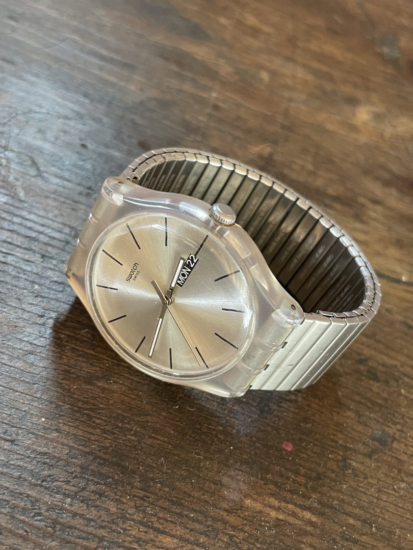 Vintage Swatch Quartz Watch Transparent Case & Sunburst Dial  1990S Swiss Original 1Kg 4Cmx9Cm (Wxlxh)