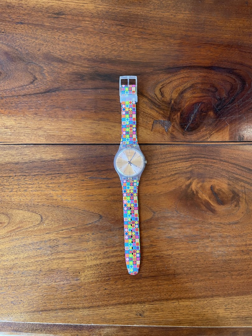 Vintage Swatch Watch With Colorful Geometric Strap Swiss Made Pop Art Style (1990S) 0.6Kg 25Cmx4Cm (Wxlxh)