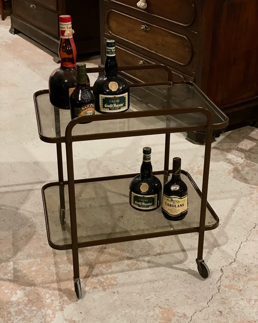 Vintage 1940’S Brass Service Trolley - Elegant Mid-Century Modern Bar Cart 25Kg 63Cmx47Cmx67Cm (Wxlxh)