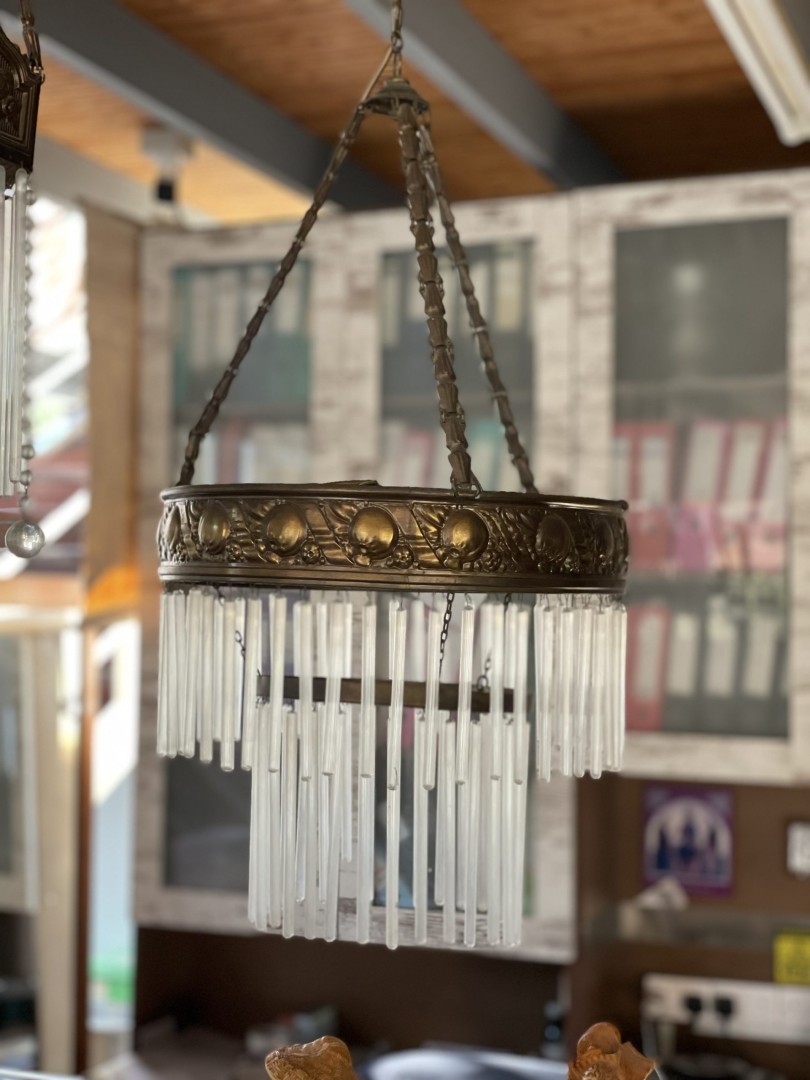 Vintage 1940S Bronze And Glass Chandelier 3Kg 34Cmx113Cm (Wxlxh)