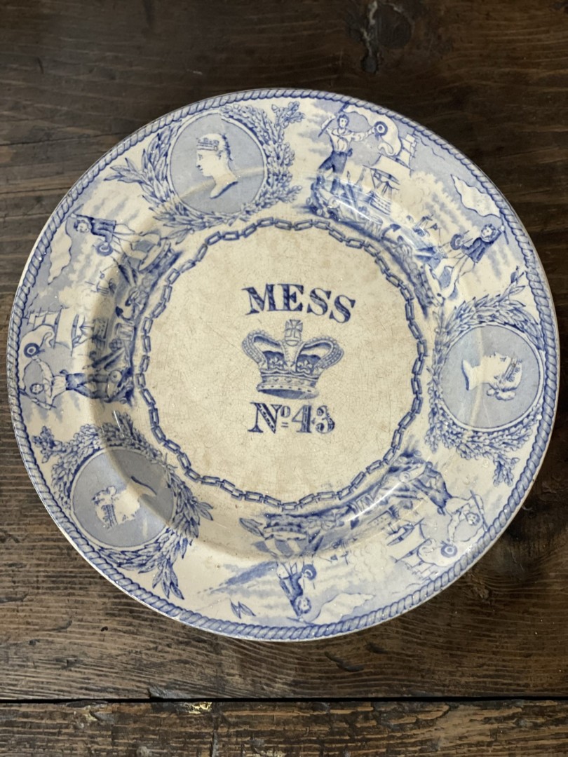 Antique British Military Mess Plate No. 43 Victorian Era Blue Transferware By T.P.C Co 1Kg 25Cmx25Cm (Wxlxh)