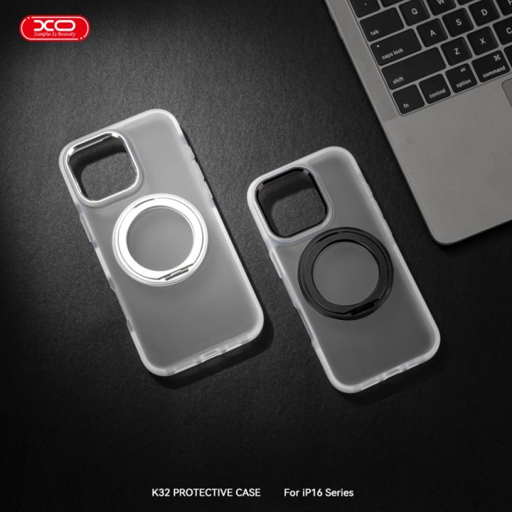 Xo K31 Ip 16 Pro Max 6.9" Round Magnetic Holder Tpu+Acrylic Phone Case Black