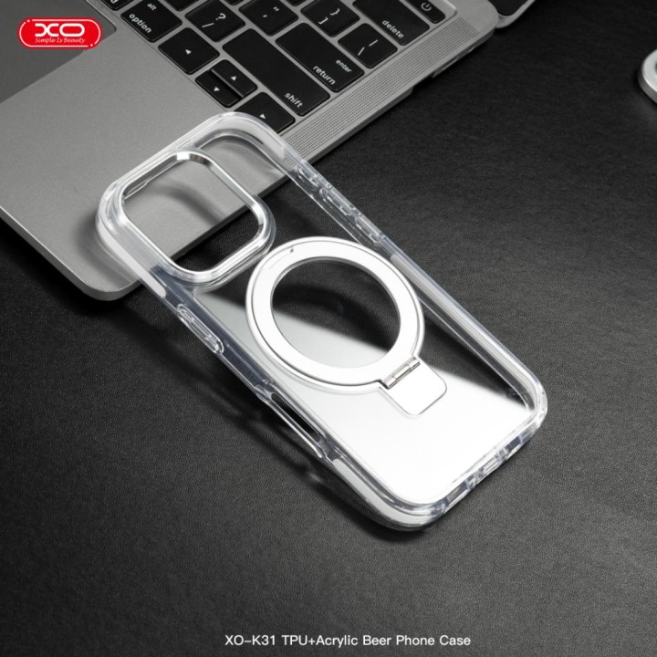Xo K31 Ip 16 Pro Max 6.9" Round Magnetic Holder Tpu+Acrylic Phone Case White