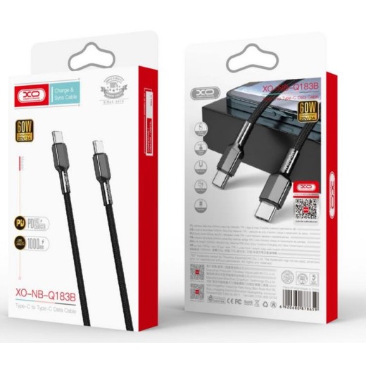 Xo Nb-Q180B Type-C To Type-C 60W Braided Zinc Alloy Usb Cable 1M