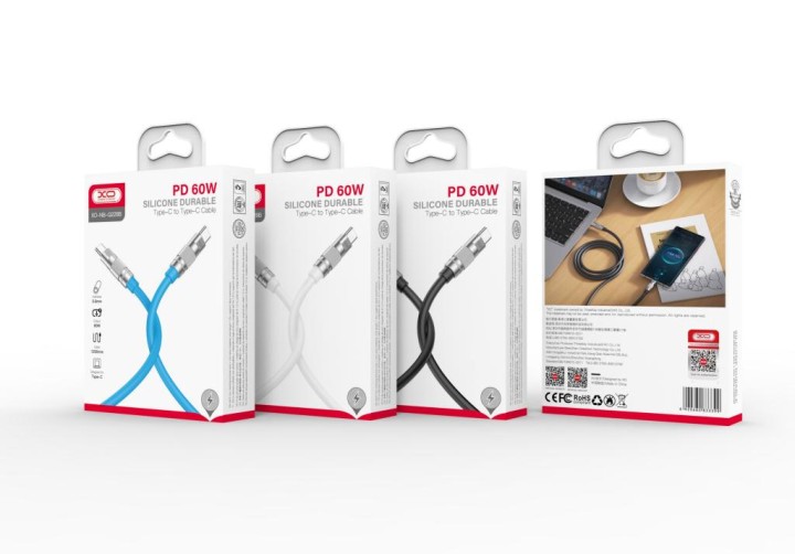 Xo Nb-Q228B Od6.0 Silicone Tpe Zinc Alloy Data Cable Pd60W Type-C To Type-C L=1.2M