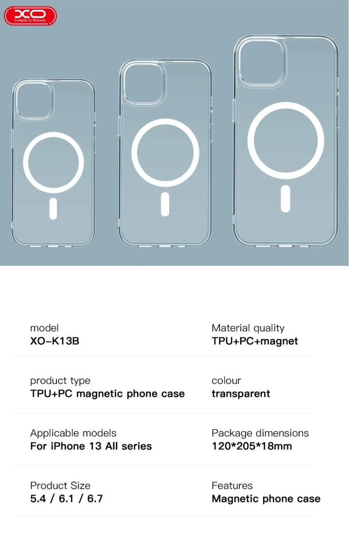Xo K13B Iphone14 6.1" Transparent Tpu+Pc Magnetic Phone clear Case