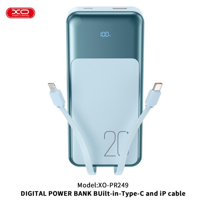 Xo Pr249 Usb-C / Usb-A Digital Display Fast Charging Power Bank Blue