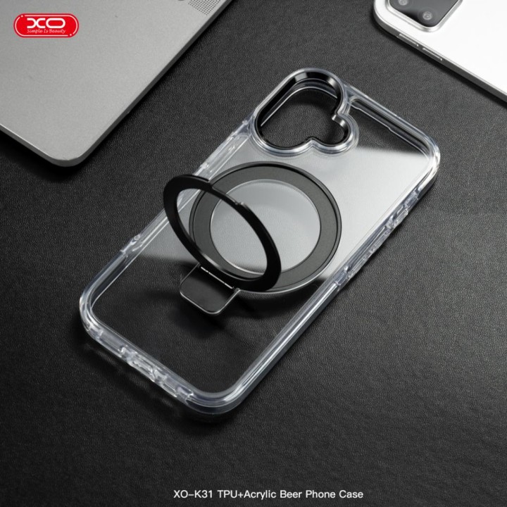 Xo K31 Ip16 6.1” Round Magnetic Holder Tpu+Acrylic Phone Case Black