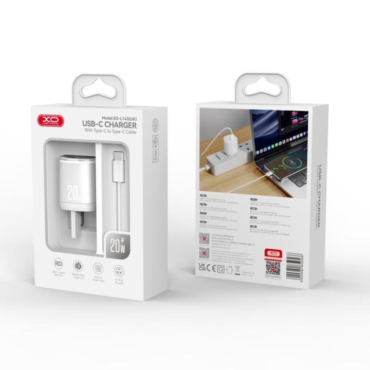 Xo L143(Uk) Pd20W Single Usb-C Charger With Type-C Cable (white)