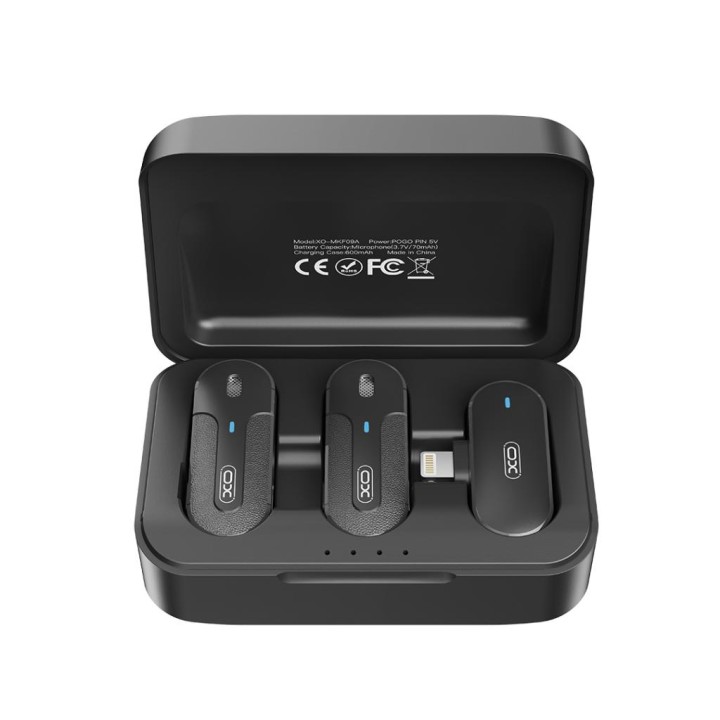 Xo Mkf09B Lightning 1 To 2 Wireless Collar Clip Microphone With Battery Case
