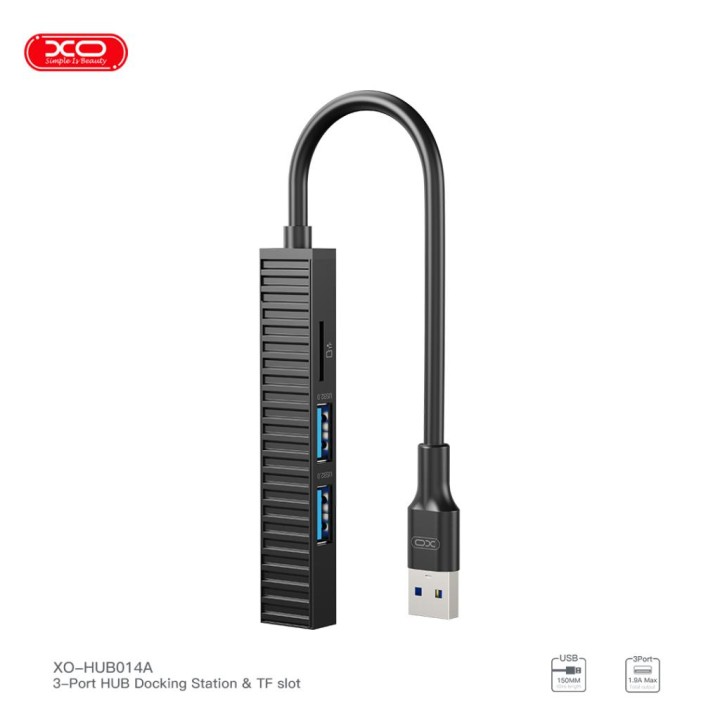 Xo Hub014A Plastic Portable 4 In 1 Docking Station (Micro To Usb3.0+Usb2.0 * 2+Tf)