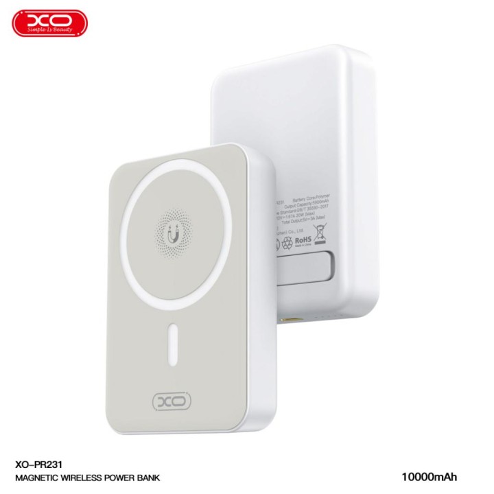 Xo Pr231 Magnetic Wireless Power Bank 10000Mah 15W White