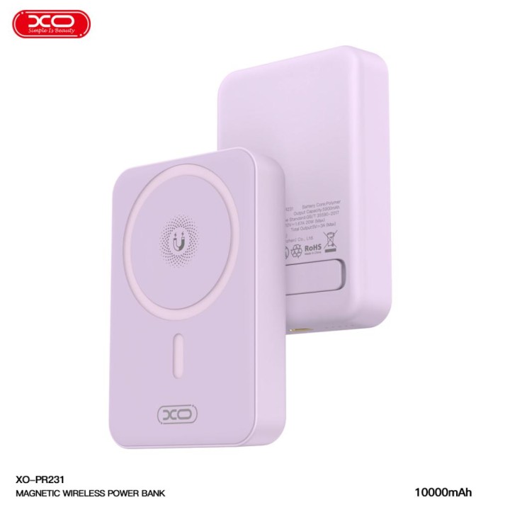 Xo Pr231 Magnetic Wireless Power Bank 10000Mah 15W Pruple