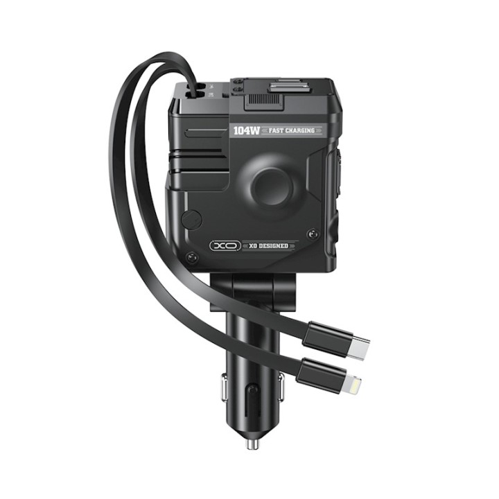 Xo Car Charger Cc66 104W 1X Usb 1X Usb-C Black With Cable Usb-C And Cable Lightning