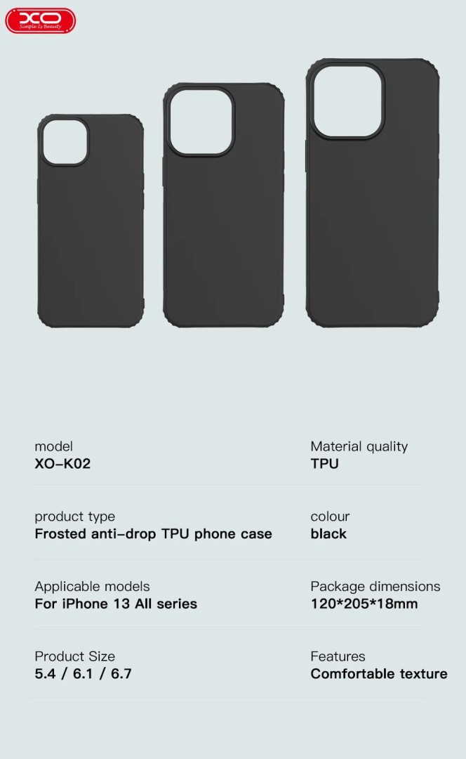 Xo K02 Chanyi Series Iphone 13 Pro Max 6.7'Matte Black Anti-Drop Tpu With Lanyard Hole smartphone case