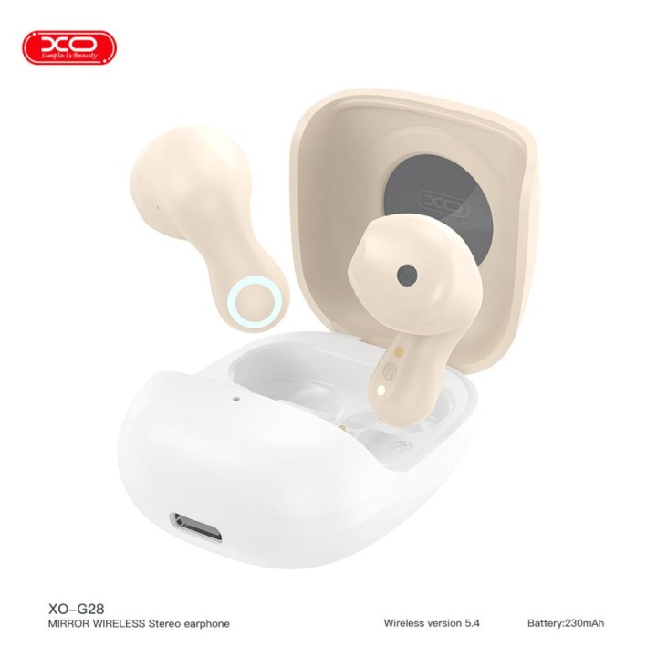 Xo G28 Sterio Mirror Wireless Earphone Beige Bluetooth Earphones