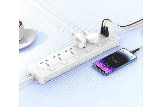 Xo Wl19 (Uk) Long Row 5Ac Jack+Usb-A+1Usb-C With Independent Switch