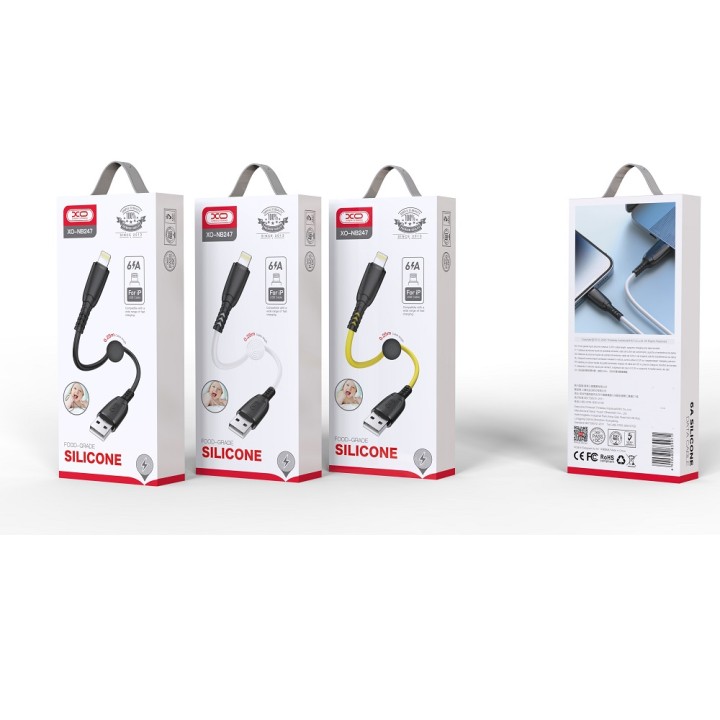 Xo Nb247 Suluo Series Portable Silicone 6A Lightning Data Cable L=25Cm With Cable Clip