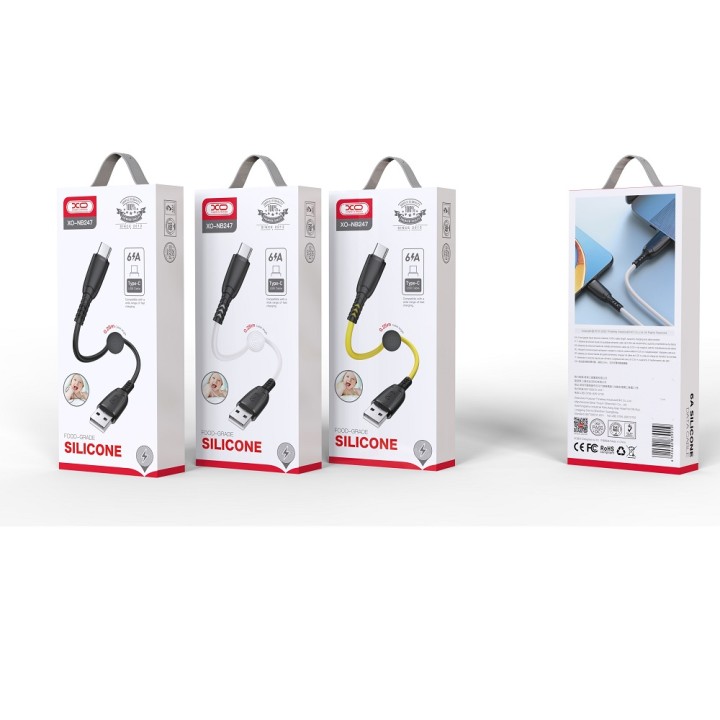 Xo Nb247 Suluo Series Portable Silicone 6A Type-C Data Cable L=25Cm With Cable Clip
