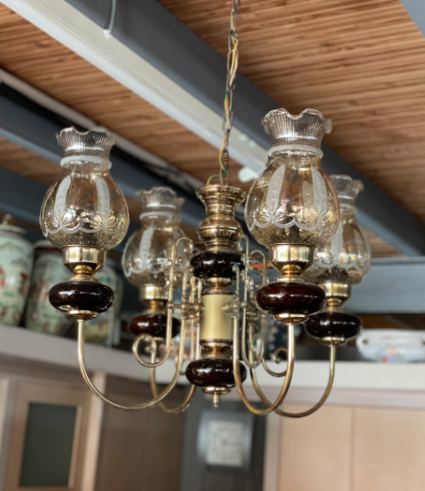Vintage Brass & Glass Chandelier Mid-Century Elegant 4-Arm Light Fixture 8Kg 56Cmx56Cmx80Cm (Wxlxh)
