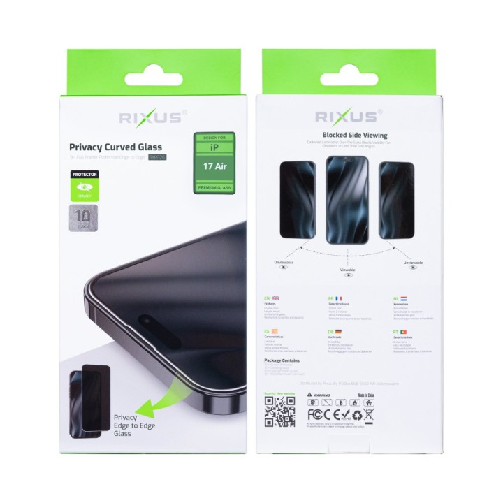 Rixus Privacy Full Curved Edge tempered Glass For Iphone 17 Air