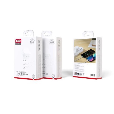 Xo L102 (Uk) 35W Dual Type-C Port Fast Charger With Lightning Cable(Nb113) (white)