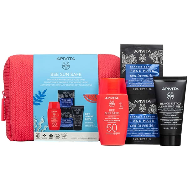 Apivita Bee Sun Safe Dry Touch Invisible Face Fluid Spf50 50ml Promo Pouch 25
