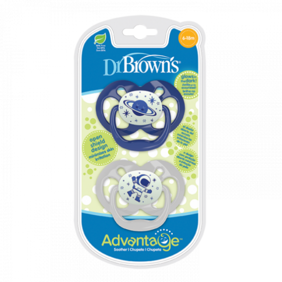 Dr. Brown's Advantage Glow in the Dark Blue Pacifier 06-18M