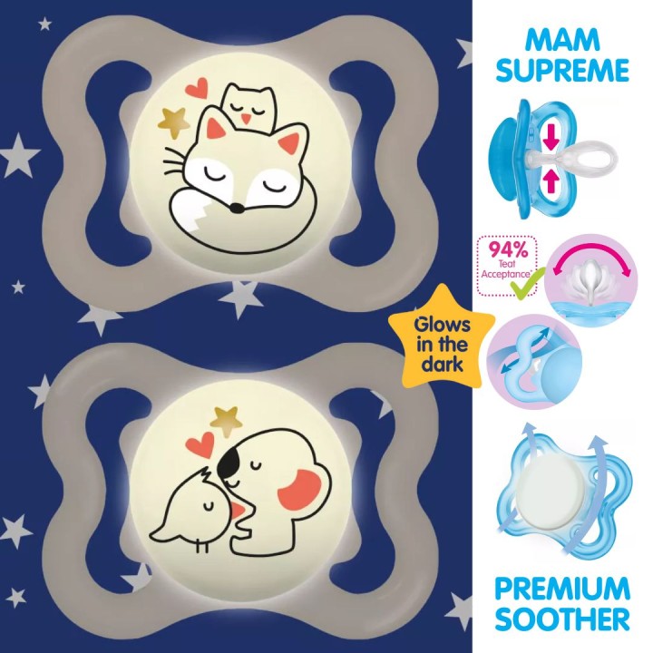 Mam Supreme Night 2-6M Unis 2Pcs 776636 Pacifier