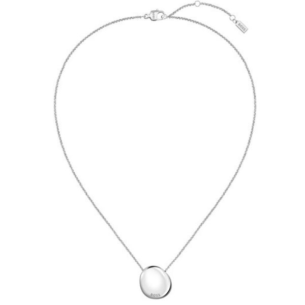 Hugo Boss Jewellery Silver-tone necklace with logo pebble pendant