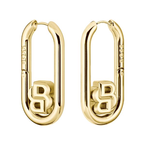 Hugo Boss Jewellery Gold-tone hoop earrings with Double B monograms