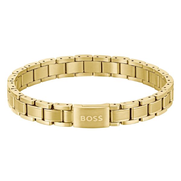 Hugo Boss Men's Gold-tone cuff with engraved logo