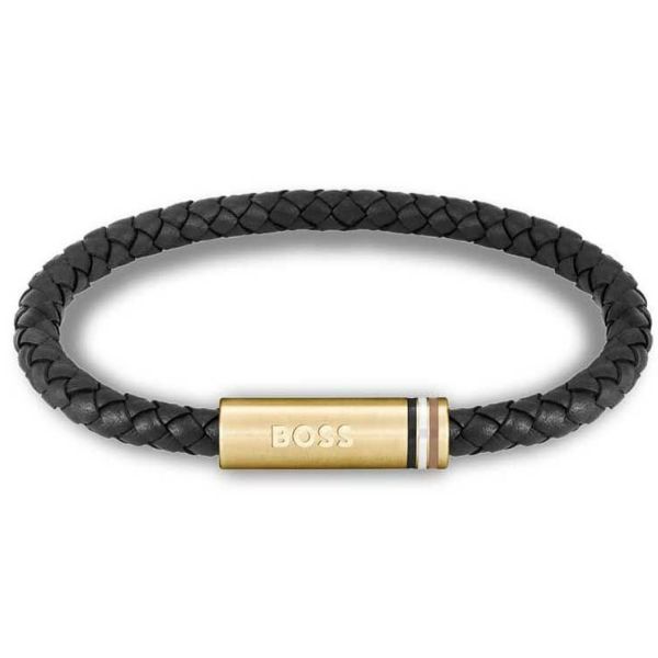 Hugo Boss Men's Single Braided Black Leather Bracelet