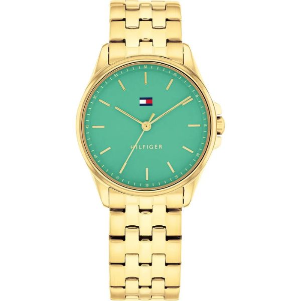 Tommy Hilfiger Jade Stainless steel quartz Wrist Watch with metal bracelet Gold / Green