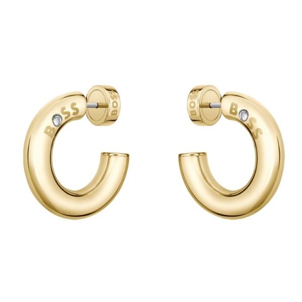 Hugo Boss Jewellery Gold-tone hoop earrings with logo detail