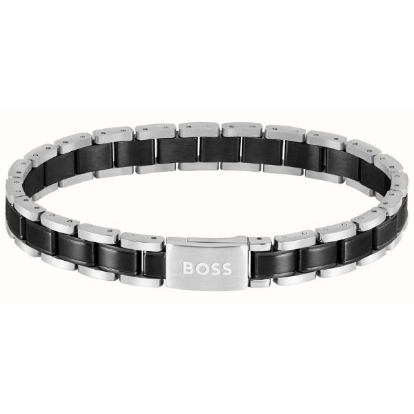 Hugo Boss Alen Men's Cuff in black-plated and silver-tone steel Bracelet