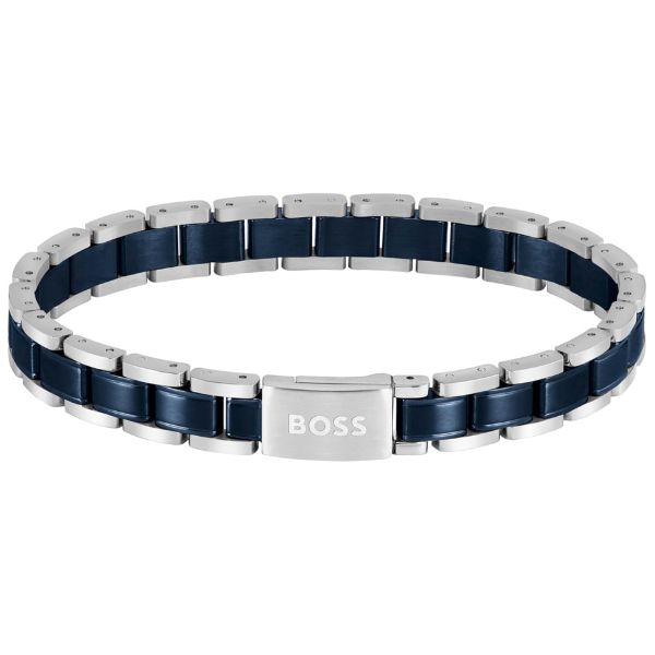 Hugo Boss Alen Men's Cuff in blue-plated and silver-tone steel Bracelet