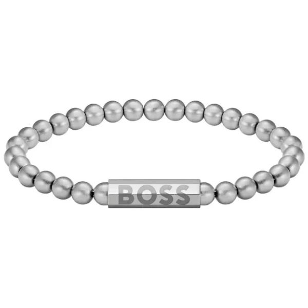 Hugo Boss Alen Men's Silver-tone cuff with logo closure Bracelet