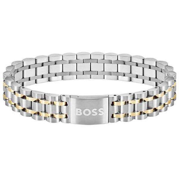 Hugo Boss Alen Men's Silver-tone cuff with magnetic logo closure Bracelet