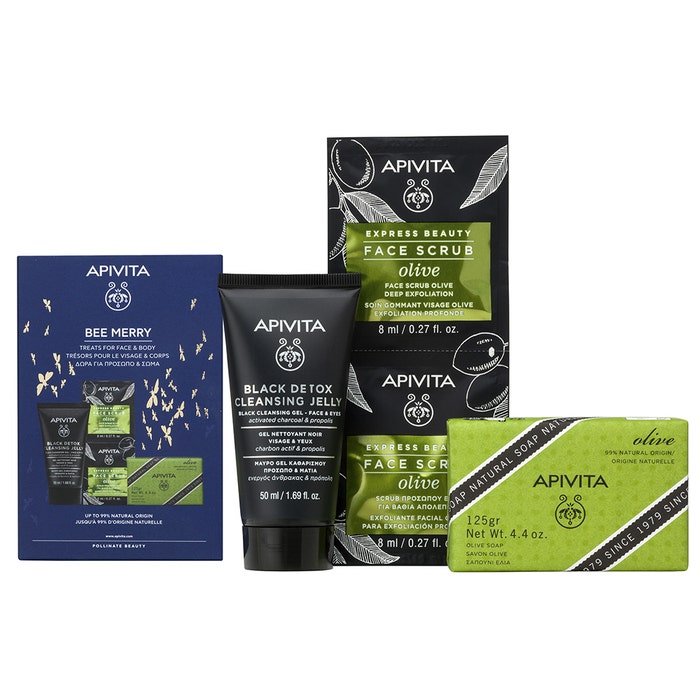 Apivita Promo Soap Olive 125G & Mini Detox Mask + Face Scrub 8Ml +Cleansing Gel 50Ml Bee Merry