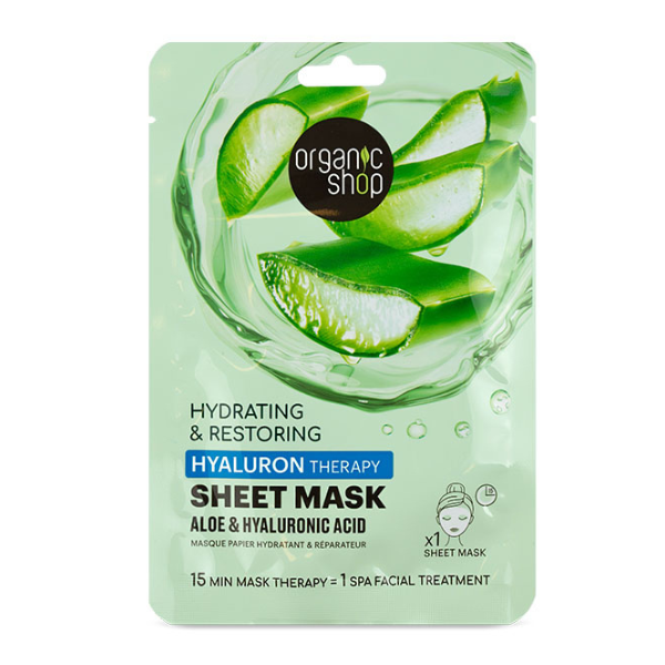 Organic Shop by Natura Siberica Hydrating & Restoring Hyaluron Therapy Sheet Mask Aloe & Hyaluronic Acid Hydrating & Restoring Face Mask, 1pc