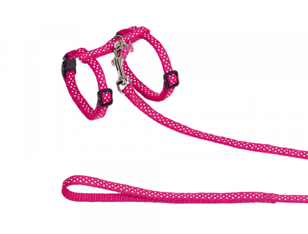 Nobby Dots Cat Set Leash And Harness - Pink