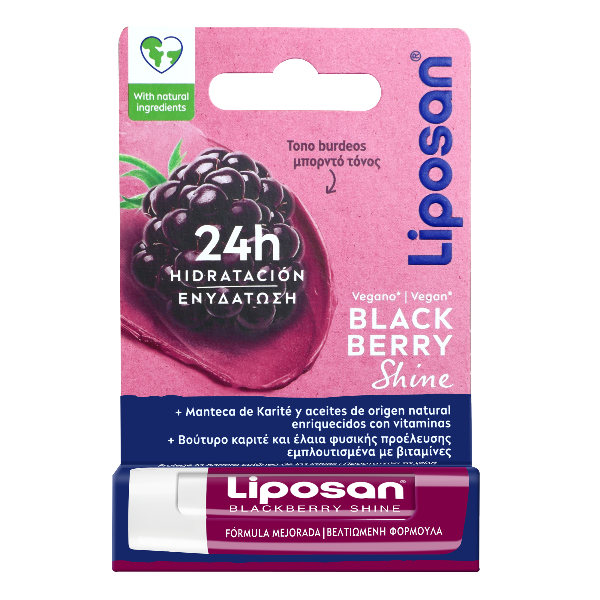 Liposan Black Berry Shine Lip Balm for Hydration & Shine with Blackberry Flavor, 1pc
