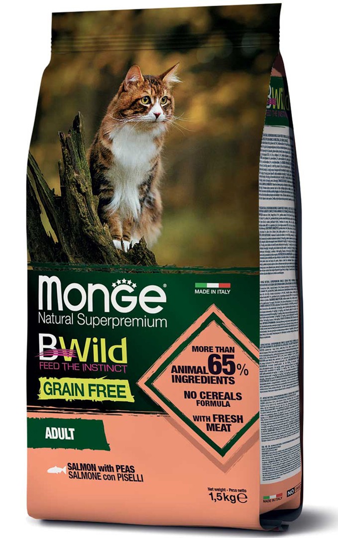Monge Bwild Grain Free Salmon With Peas – Adult Cat - 1.5 Kg