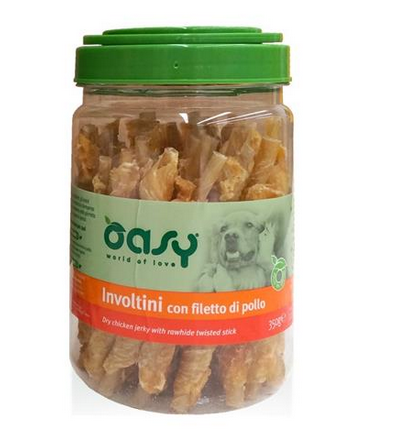 Oasy Dry Chicken Jerky With Rawhide Twisted Stick 350 Gr - 350gr